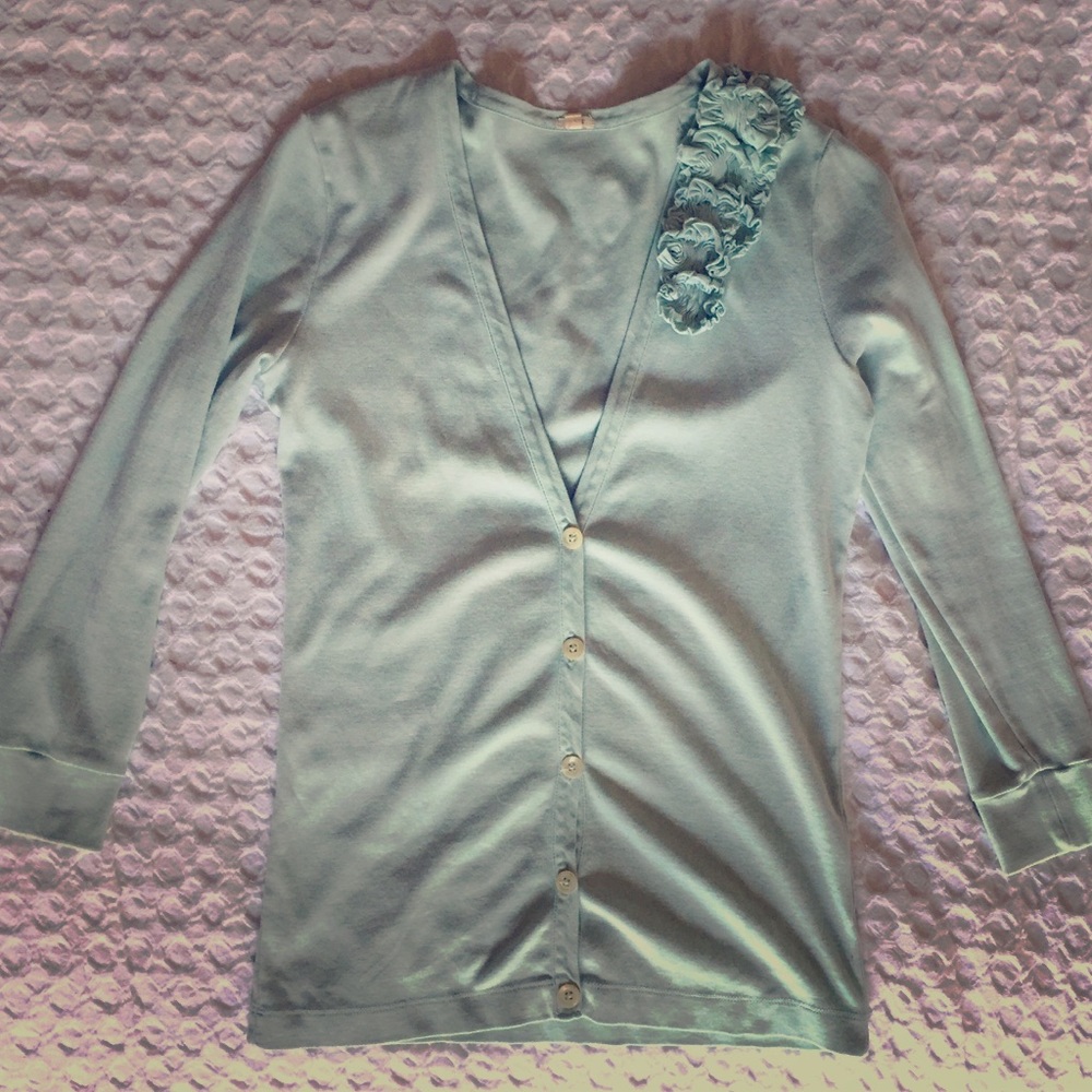 J.Crew sea green cardigan w/ appliqué